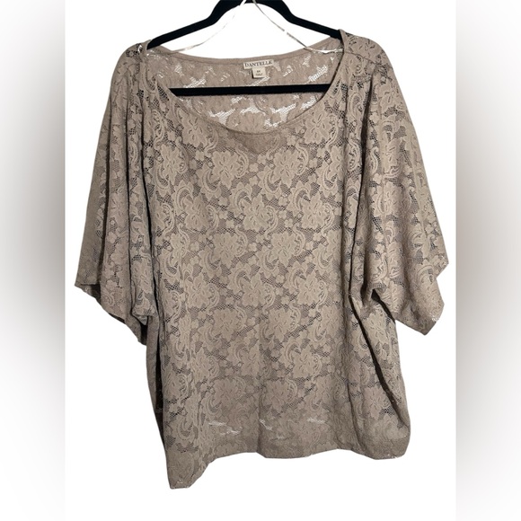 Dantelle Beige Sheer Lace Short Sleeve Top – Boxy Cut – Size 3X - Picture 1 of 4